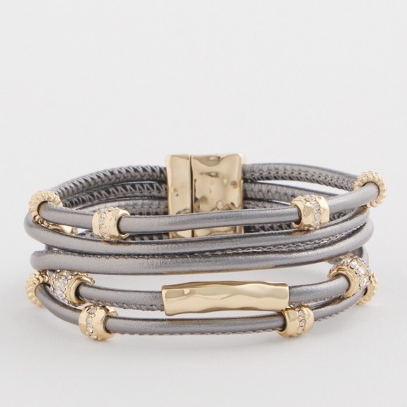 NWT Chico’s Mixed-Metal Multi Strand Rhinestone Bracelet - Picture 2 of 7